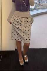 Drawstring Polka Dot Satin Midi Skirt