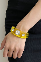 Rhinestone Resin Round Open Bracelet