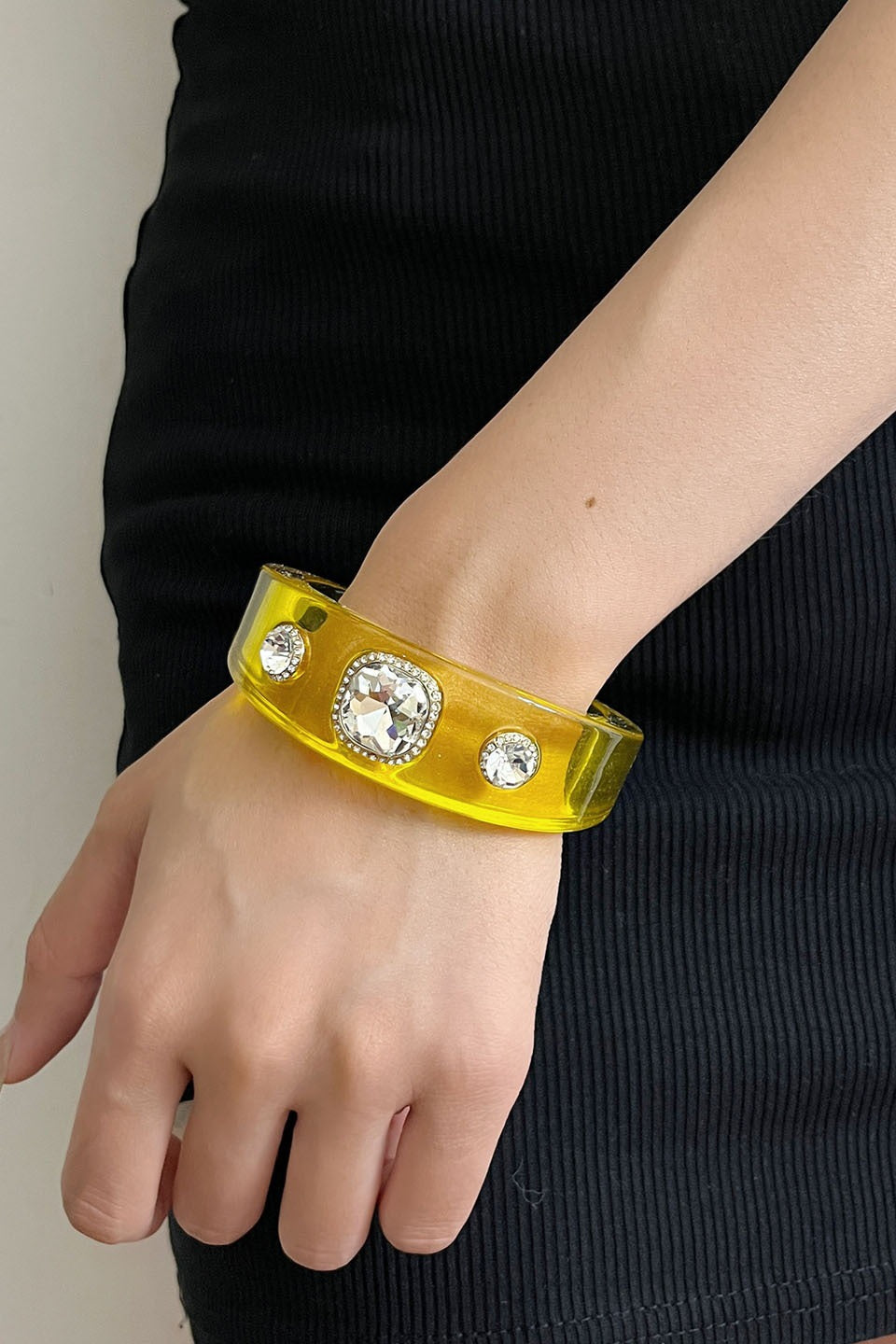 Rhinestone Resin Round Open Bracelet