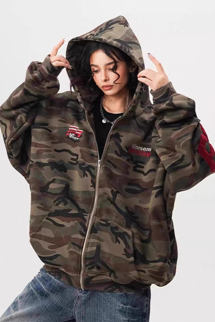 Vintage Camouflage Zip-Up Hoodie Main image