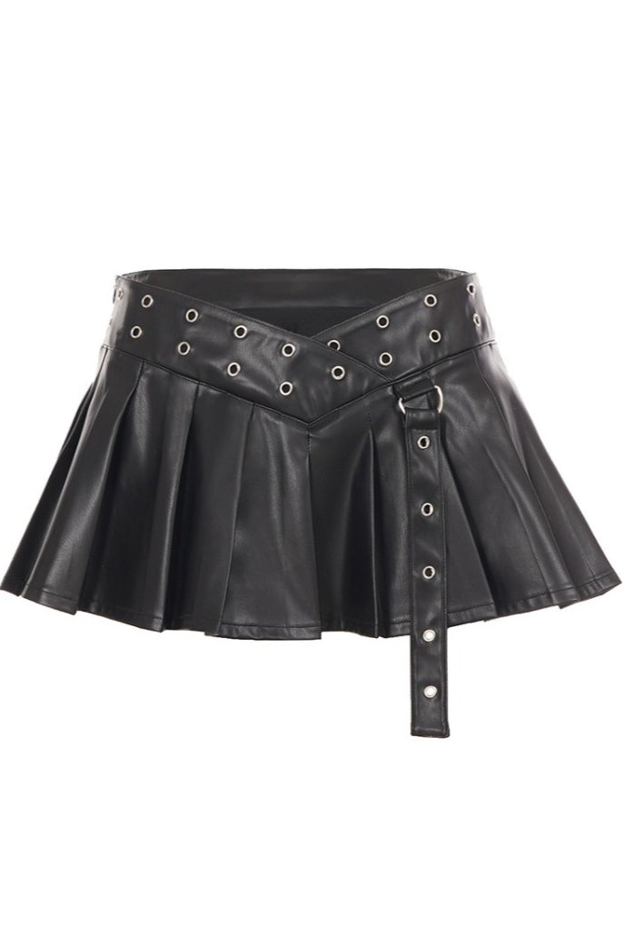 Eyelet Waist Pleated Mini Skirts