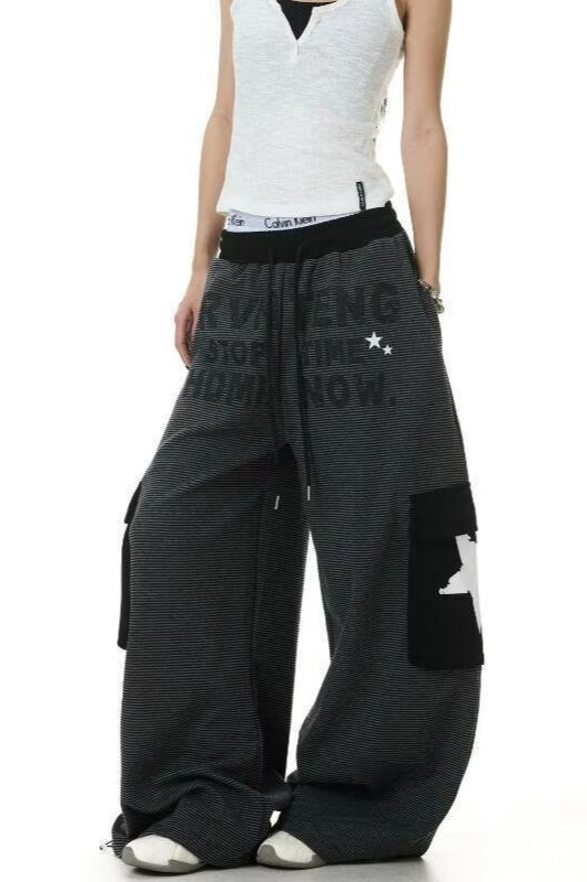 Star Pocket Letter Print Pants