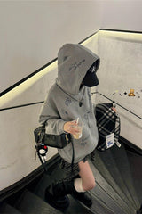 Cartoon Print Grey Hoodie