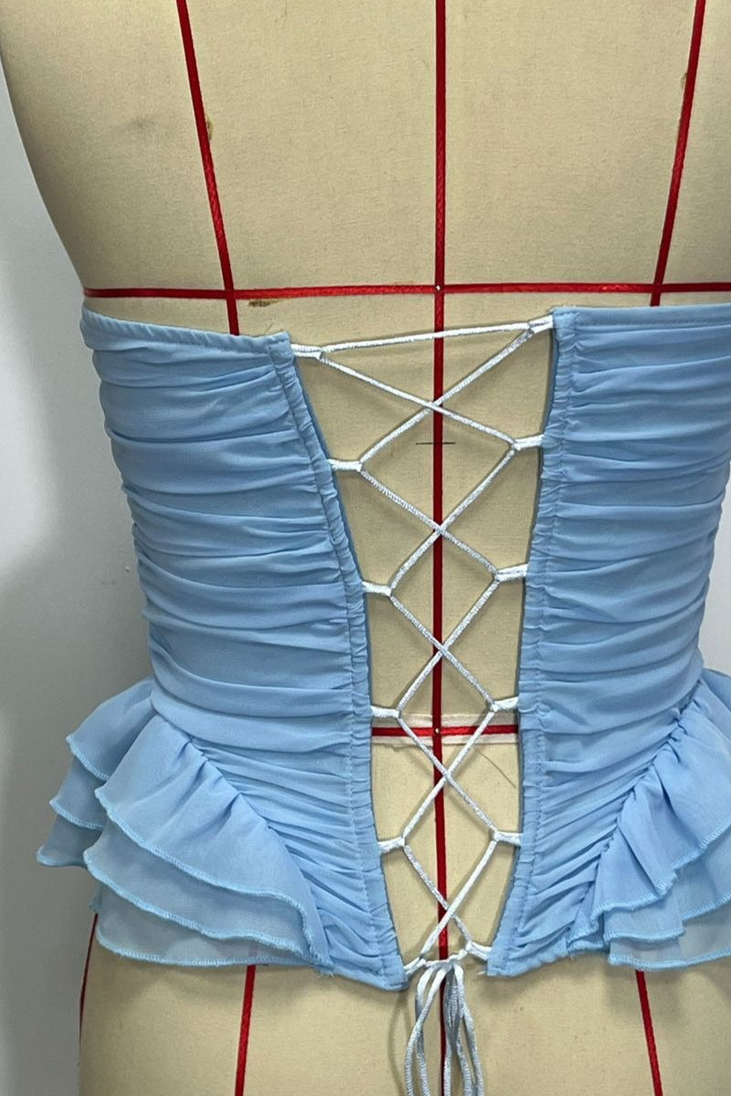 Apricot Ruffled Strapless Lace Up Corset