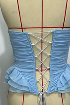 Apricot Ruffled Strapless Lace Up Corset