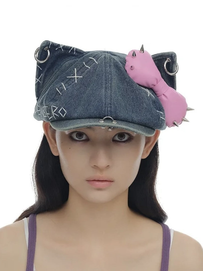 Dark Punk Kitty Ear Denim Hat Secondary image