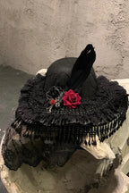Goth Lolita Witch Hat Dark Lace Countess Widow Hat