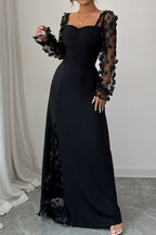 Floral Mesh Sleeve Panel Maxi Dress