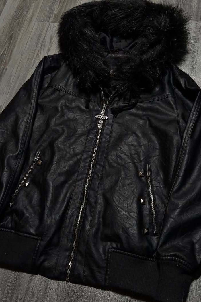 Multi Zip Faux Leather Fur Trim Jacket Main image