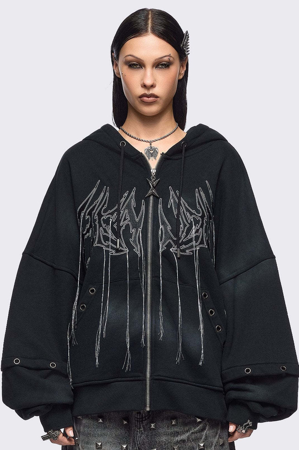 Eyelet Rabbit Ear Zip Hoodies