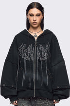 Eyelet Rabbit Ear Zip Hoodies
