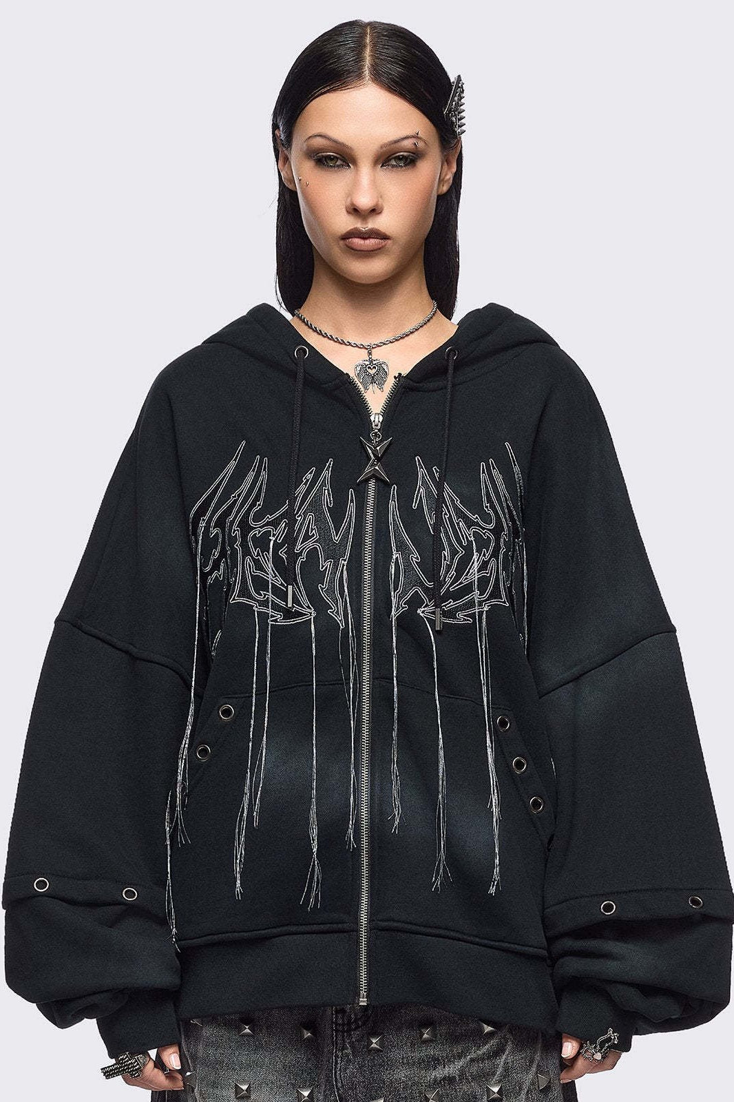 Eyelet Rabbit Ear Zip Hoodies