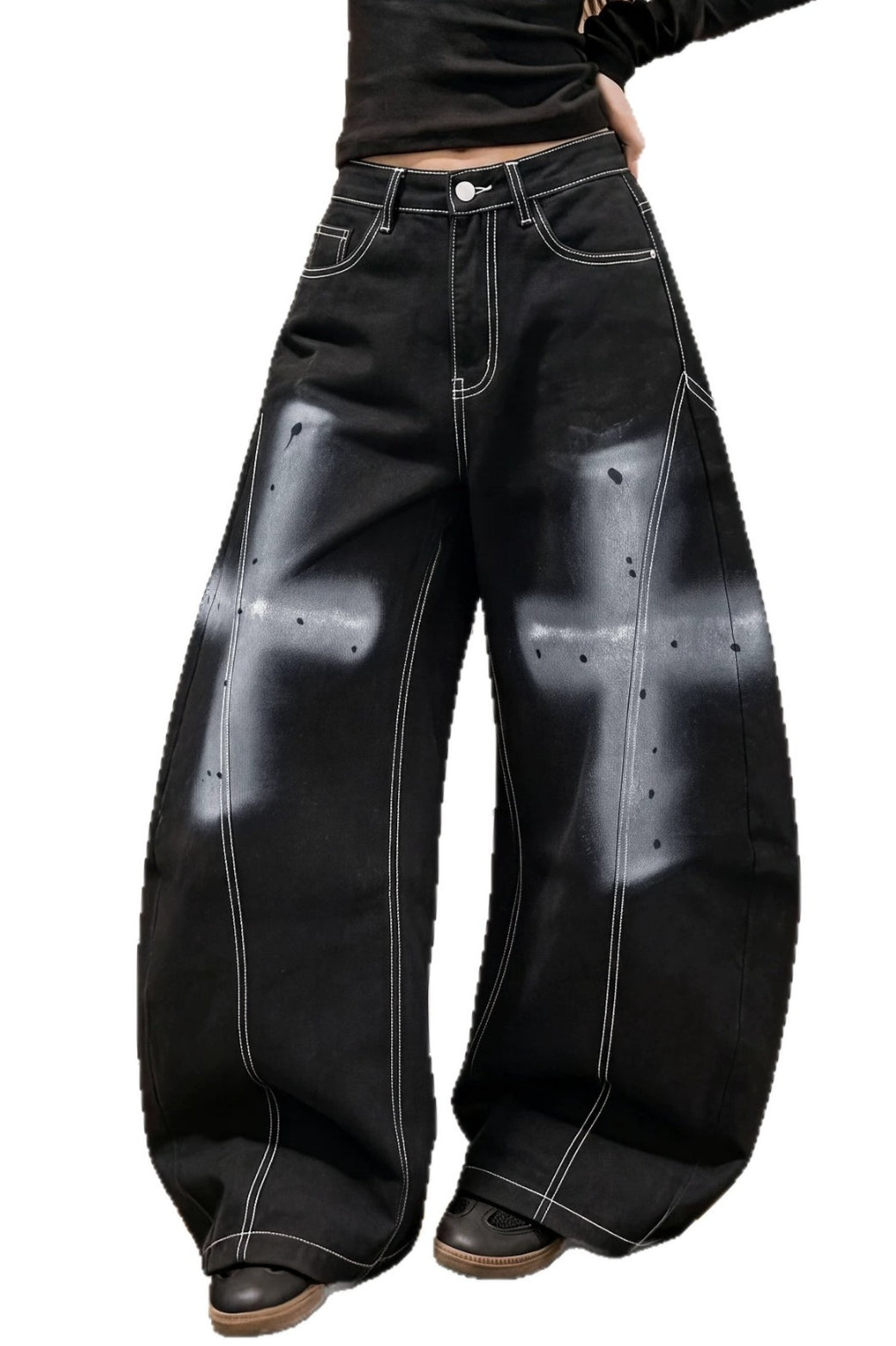 Cross Print Wide Leg Denim Pants Main image