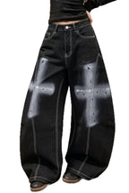 Cross Print Wide Leg Denim Pants