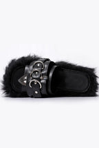 Faux-Fur Buckle Platform Slides