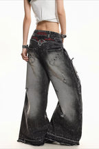 Curved Seam Washed Denim Pants