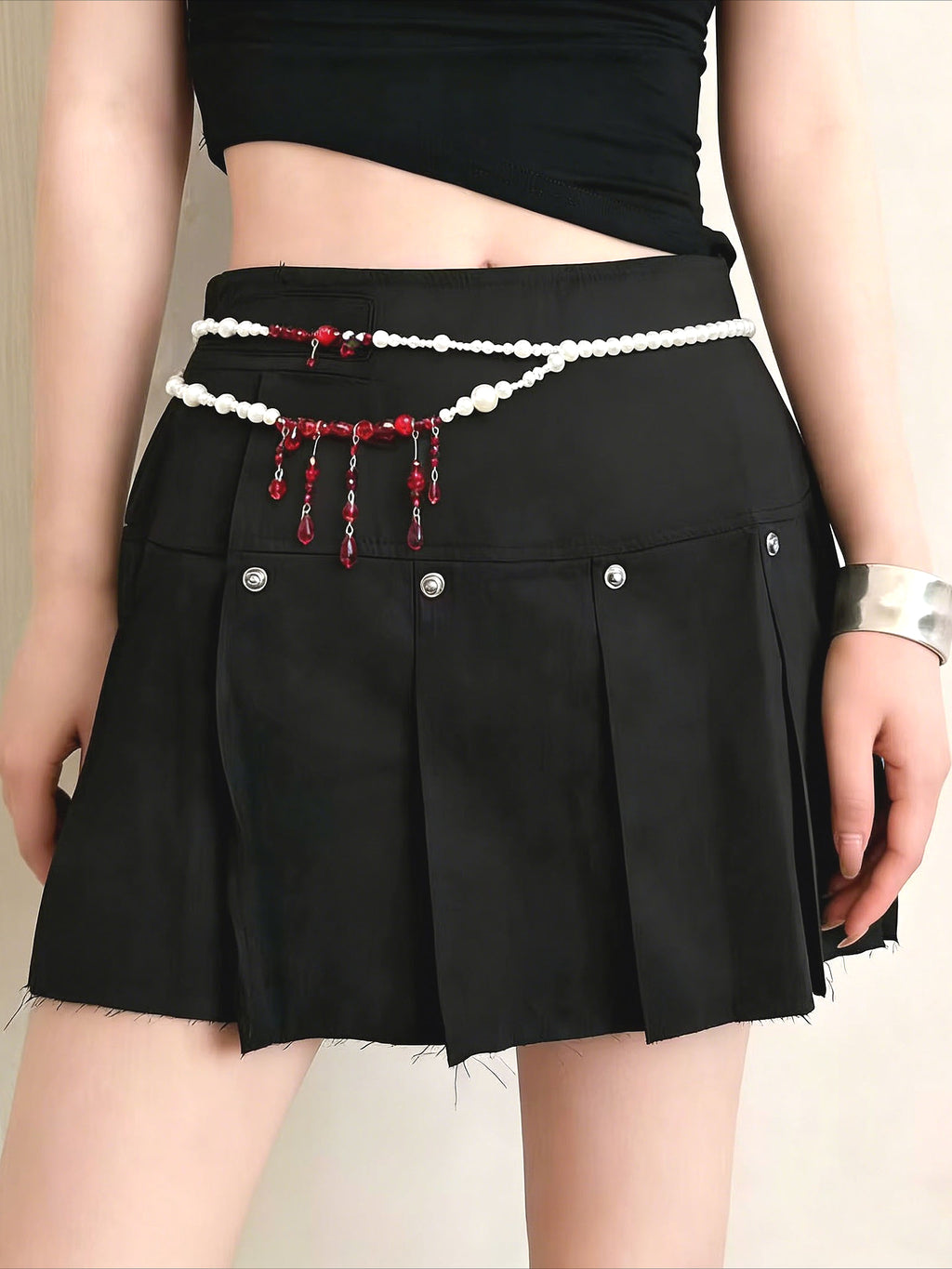 Gothic Dark Blood Drop Red Bead Tassel Waist Chain