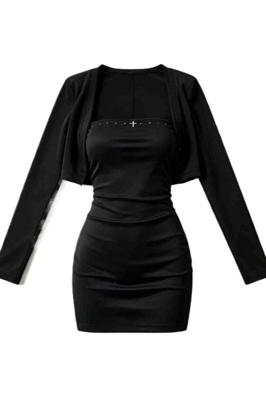 Ruched Dress Cropped Cardigan Skirt Sets