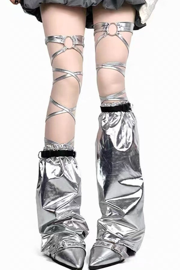 Silver Cyber Y2K Flared Slim Fit Socks Main image