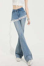 Lace Trim Layered Denim Pants
