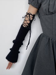 Y2K Gothic Subculture Lace Strapped Concealing Gloves
