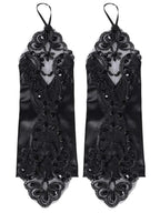 Gothic Satin Lace Sequins Fingerless Gloves