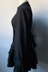 Dark Lace Patchwork Button Front Ruffle Mini Dress