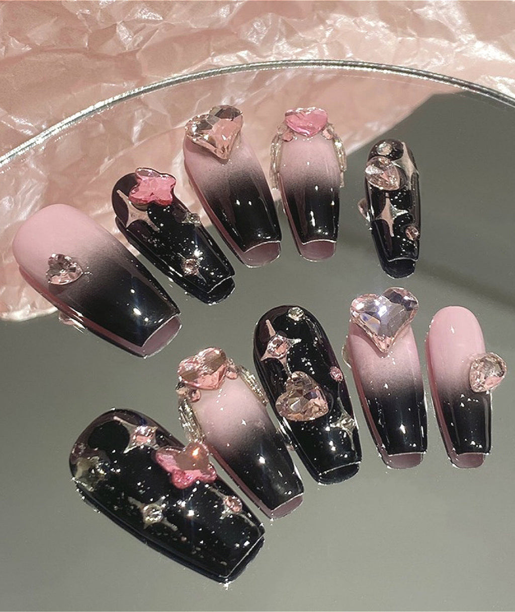 Y2K Pink Black Press On Nails