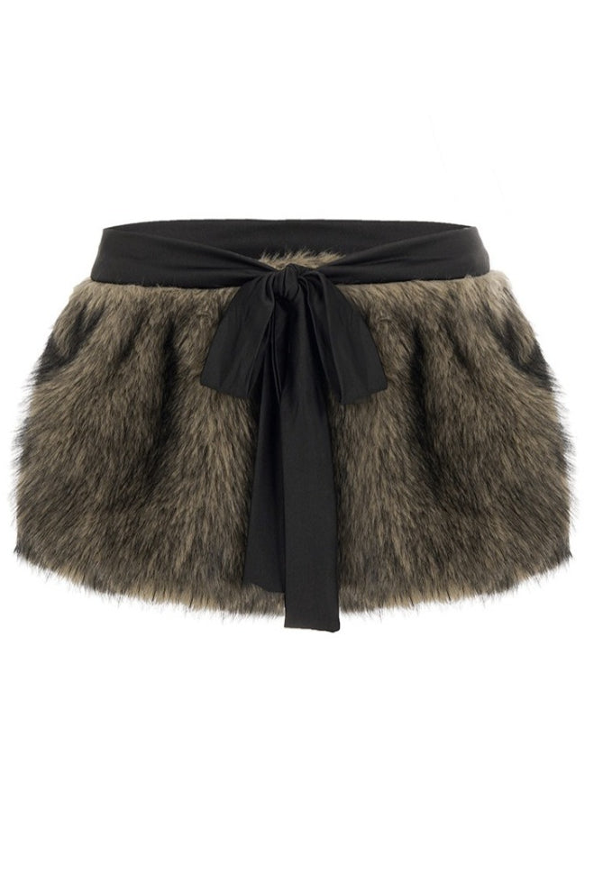 Fluffy Tie Front Mini Skirts