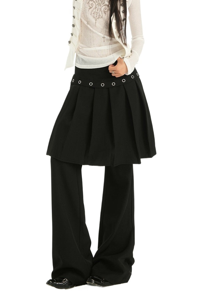Pleated Skirt Overlay Flared Pants
