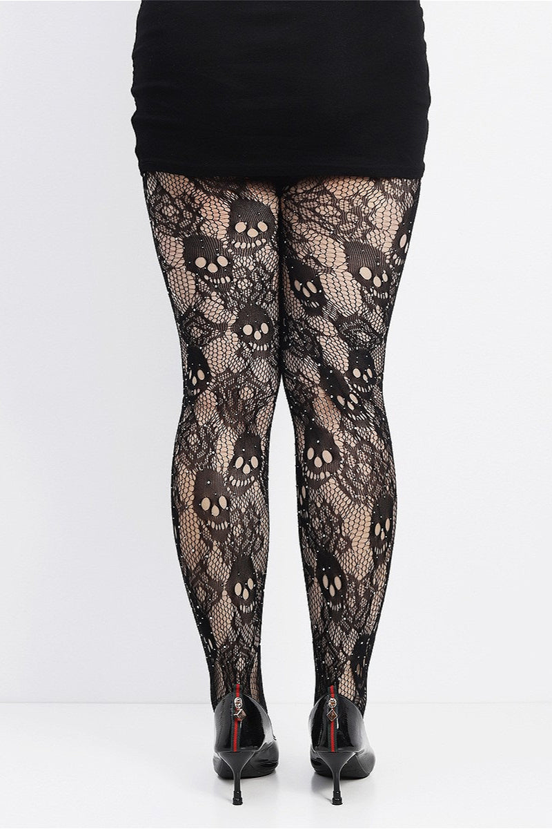 Gothic Skull Rose Fishnet Tights