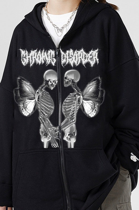 Skull Butterfly Rhinestone Zip Hoodie Main image