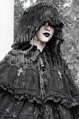 Gothic Black Lace Beaded Veil Lolita Hat