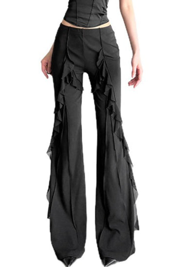 Cascading Ruffle Black Flared Pants