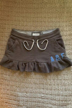 Brown Ruffle Drawstring Mini Skirt