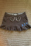Brown Ruffle Drawstring Mini Skirt