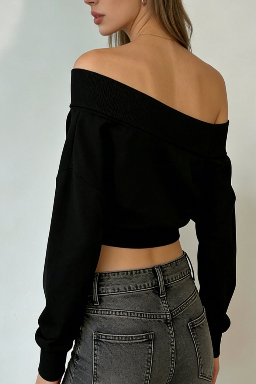 Foldover Off Shoulder Loose Crop Tops