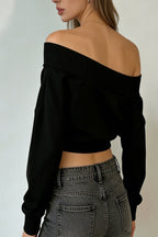 Foldover Off Shoulder Loose Crop Tops