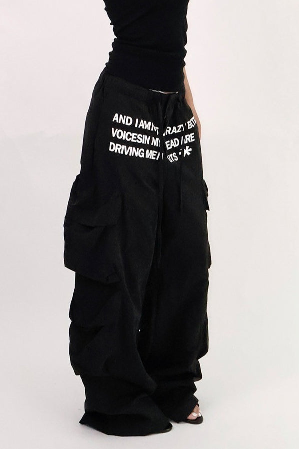 Letter Print Parachute Cargo Pants