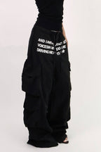 Letter Print Parachute Cargo Pants