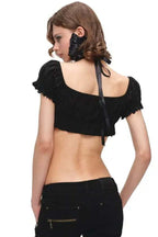 Eyelet Lace Short Sleeve Crop Tops