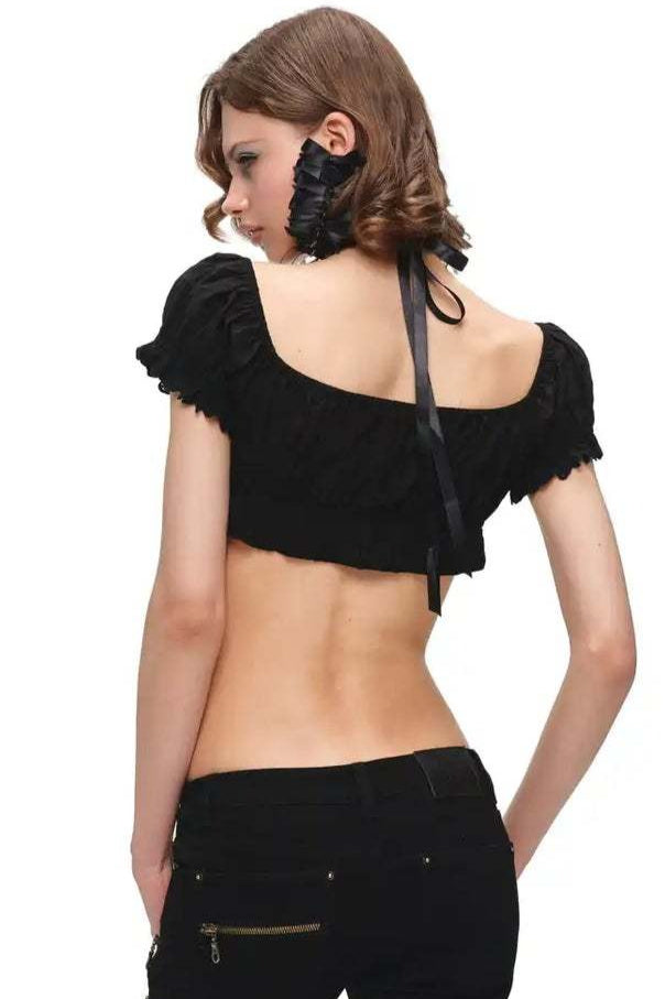 Eyelet Lace Short Sleeve Crop Tops