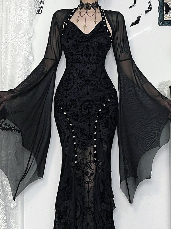 Gothic Batwing Sleeve Mesh Coat