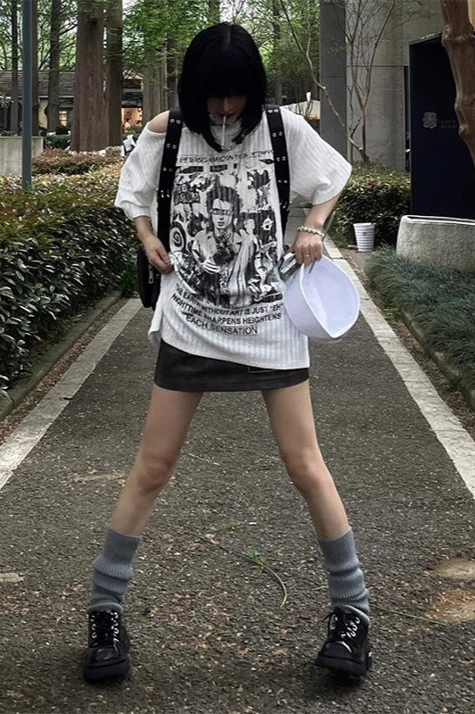 Edgy Printed Textured Knit T-shirt Secondary image