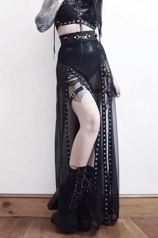 Y2K Goth Grunge Patchwork Eyelet Skirt Main image
