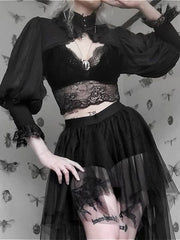 Gothic Cropped Lace Turtleneck Coat