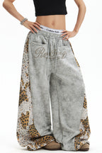 Leopard Panel Wide Leg Pants