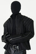 Studded Shoulder Oversized Faux Leather Jacket