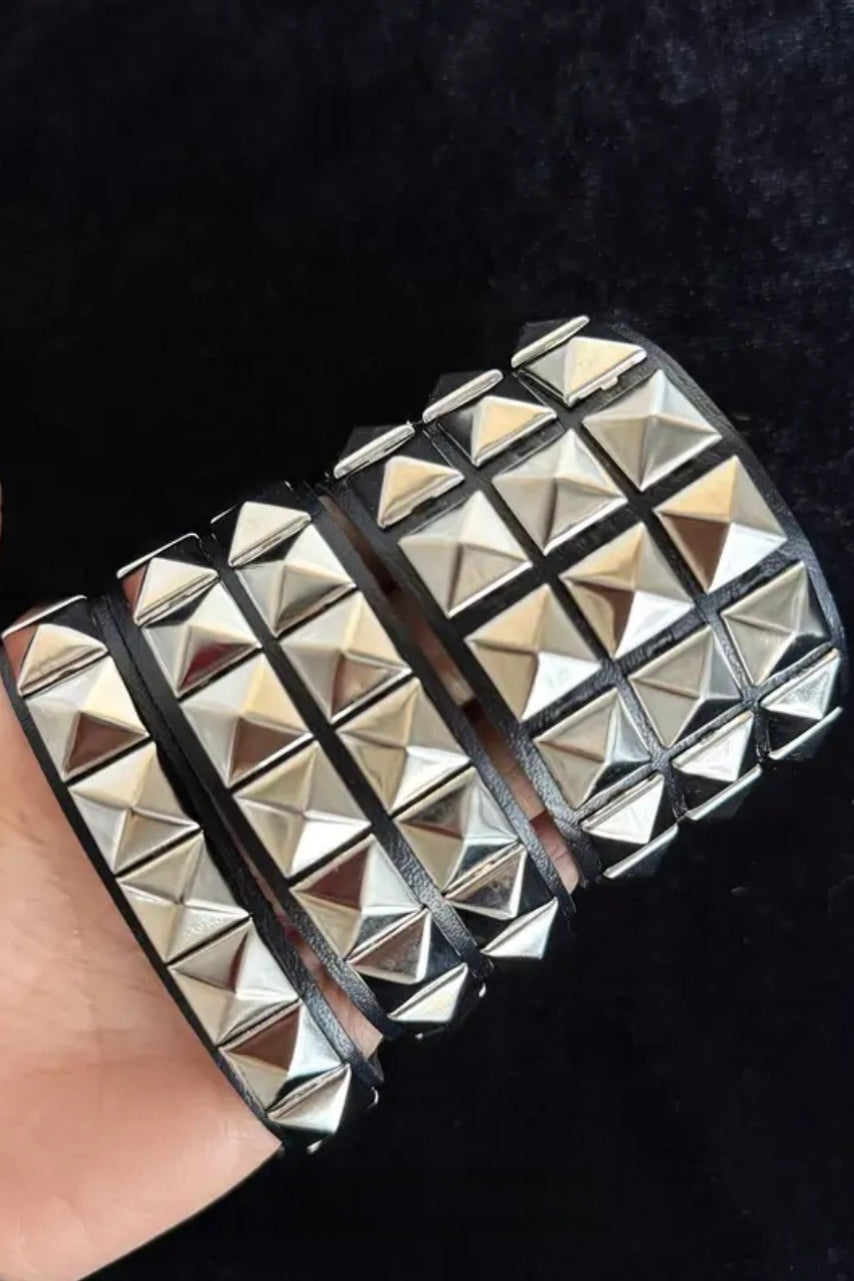 Punk Square Stud Leather Bracelet Secondary image