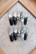 Black Vintage Lace Press On Nails